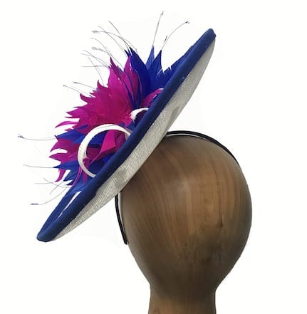 Royal Blue Blush Light Pink Flower Sinamay Disc Saucer Hat Fascinator Hair 5952 