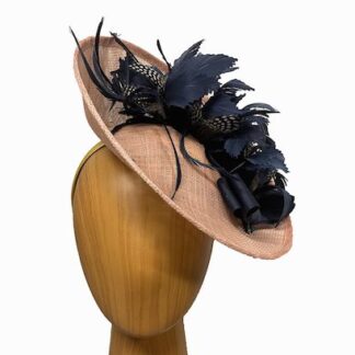 pink peach and navy fascinator