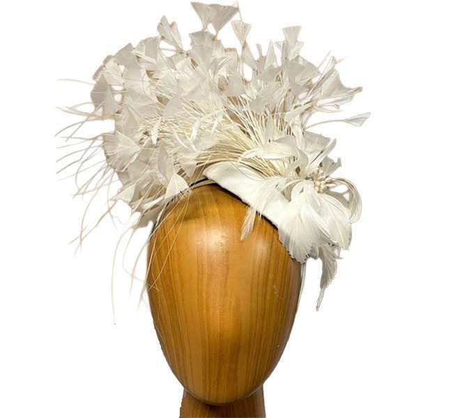 ava white bridal feathered fascinator