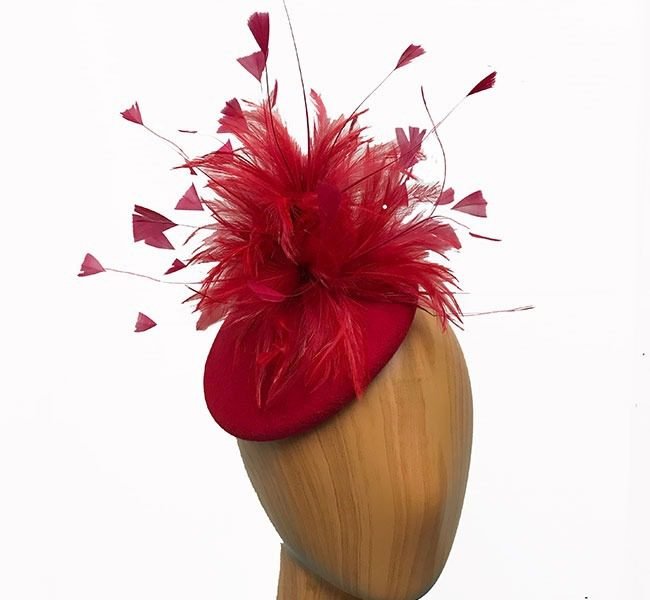 red wool feathered fascinator