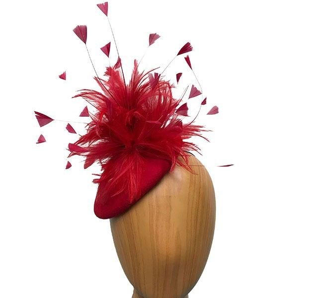 red wool feathered fascinator