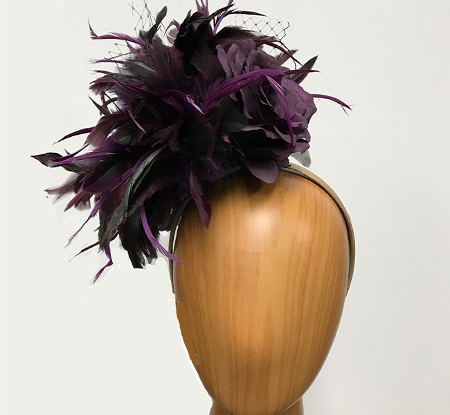 small raspberry feathers fascinator