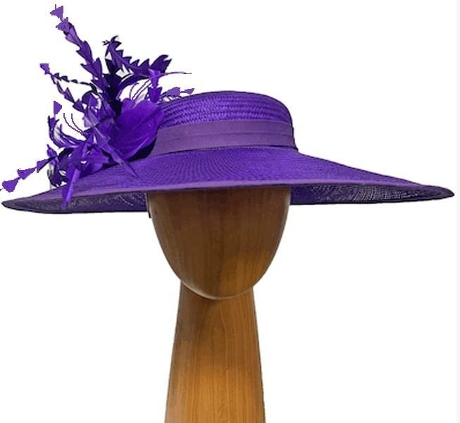 purple buntal feathers hat