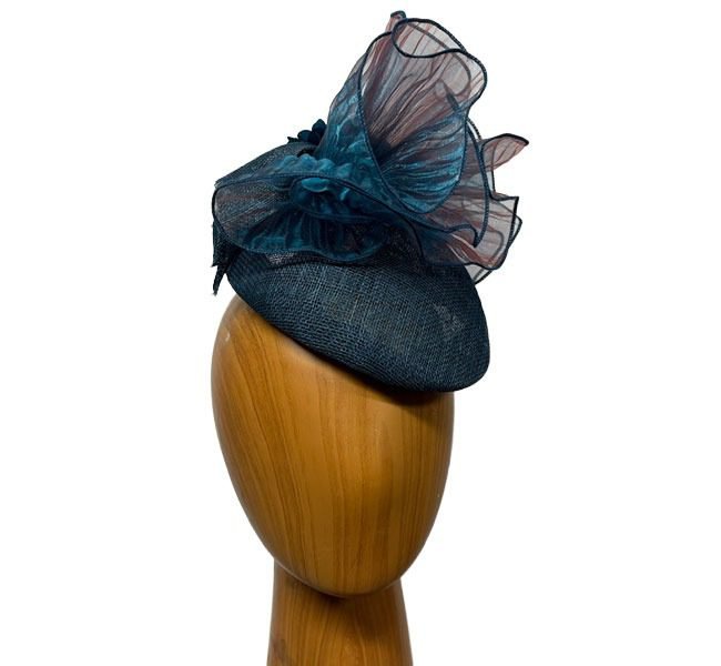 teal pleated organza fascinator