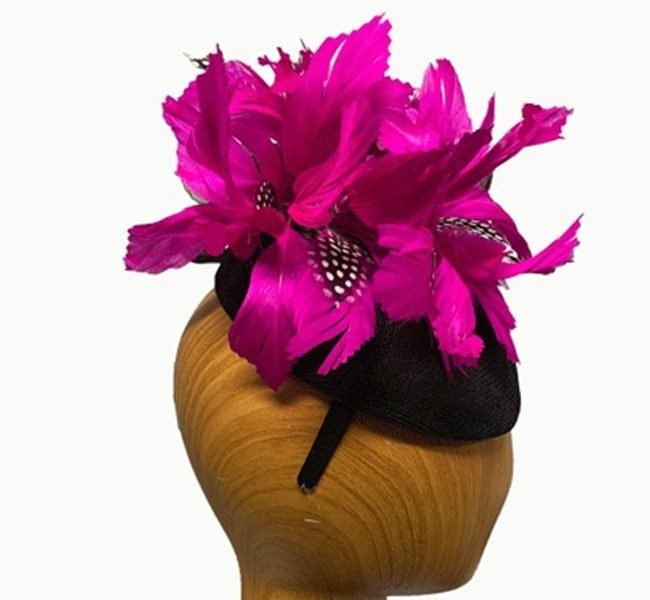 black fuchsia feathers fascinator