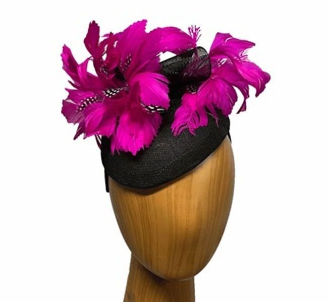 black fuchsia feathers fascinator
