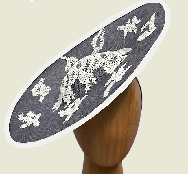 grey ivory appliqué fascinator