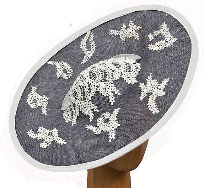 grey ivory appliqué fascinator