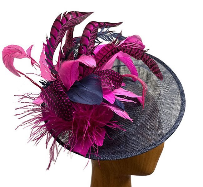 navy pink feathers fascinator