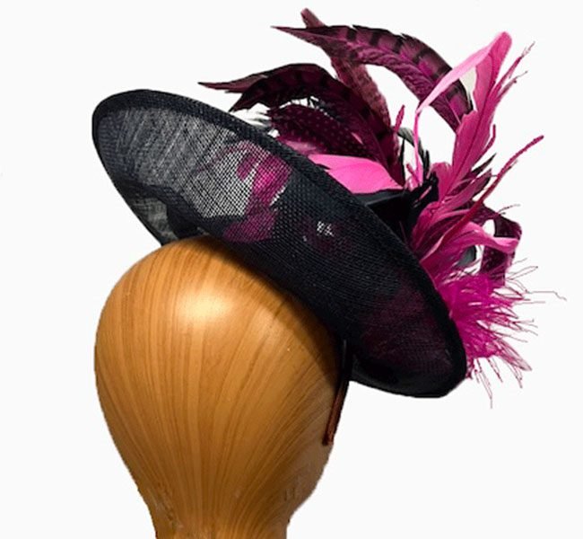 navy pink feathers fascinator