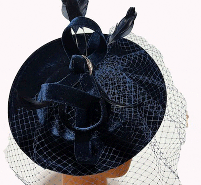 Navy velvet netting fascinator