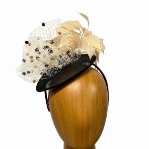 black beige netting fascinator