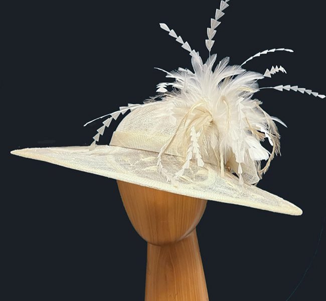 Ivory Embroidered feathered Hat