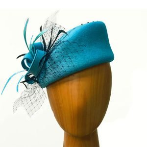 turquoise embroidered pillbox hat