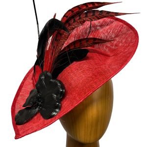 red black angled fascinator