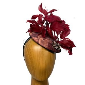 burgundy gold feathered fascinator