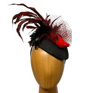 Black red feathered fascinator