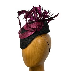 black-fuchsia-feathered-pillbox