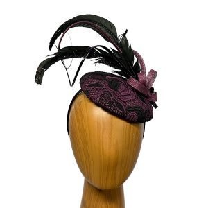 black purple feathered fascinator