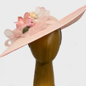 pink flowered fascinator hat