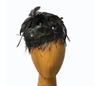 Ellen green black feathered pillbox