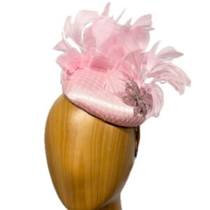 pink satin feathered fascinator