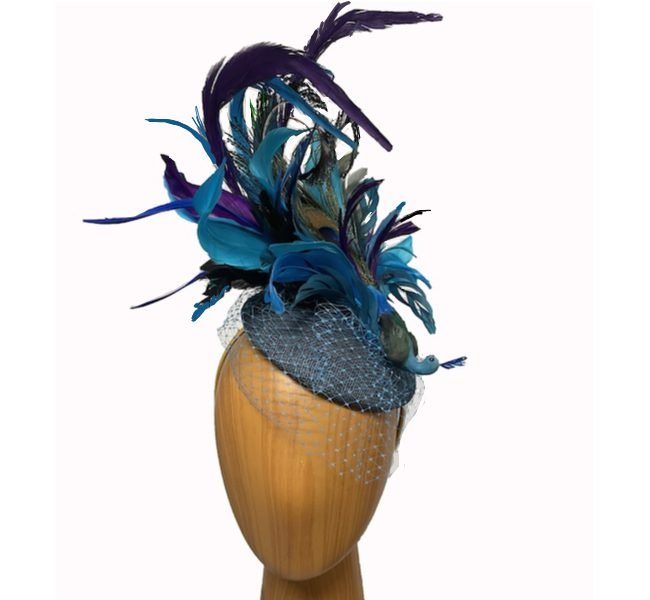 Blue peacock feathered fascinator