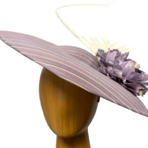 lilac striped fascinator hat
