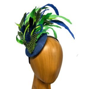 blue green feathered fascinator